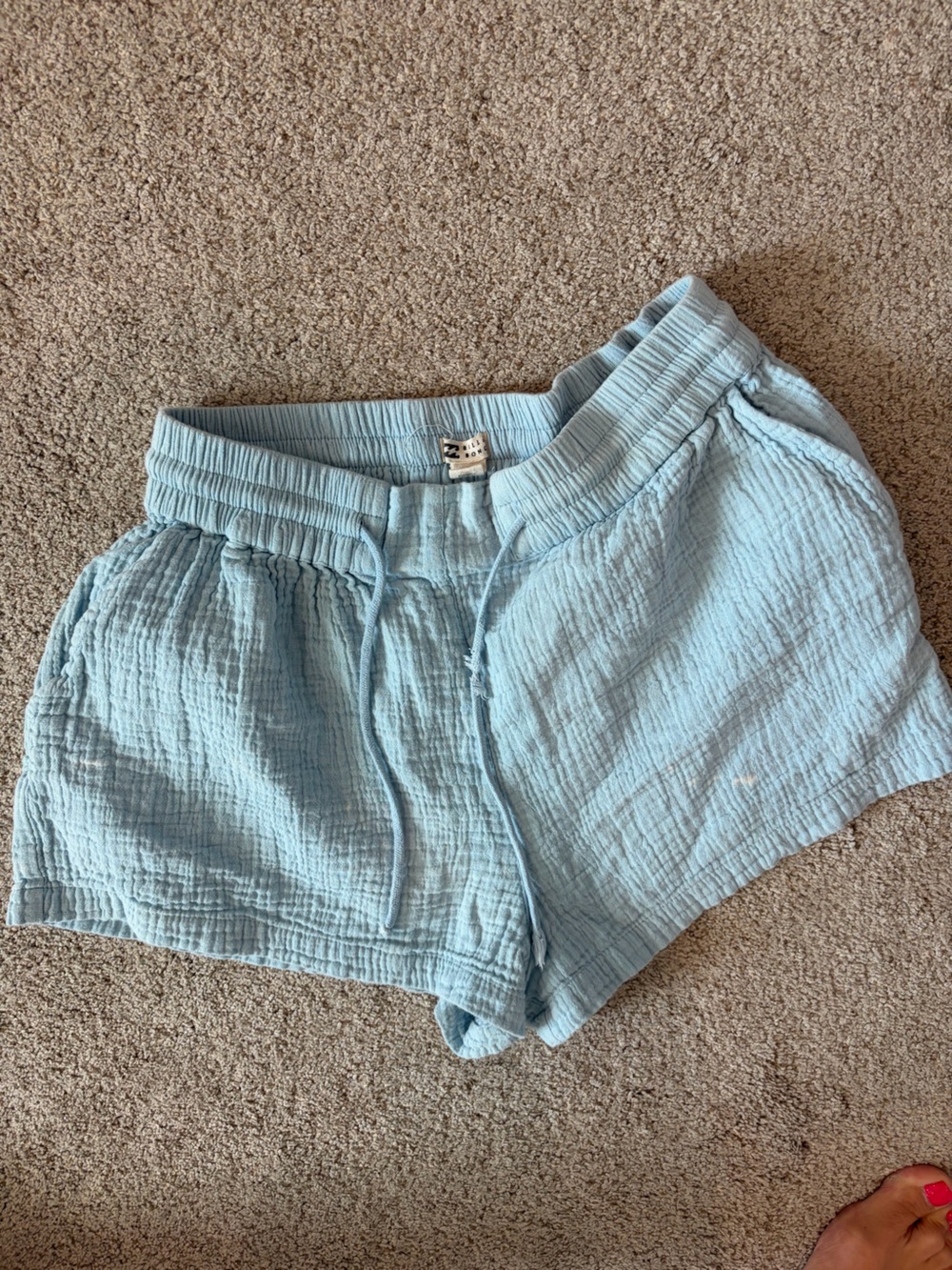 Billabong Light Blue Gauze Crinkle Pull-On Shorts Elastic Waist